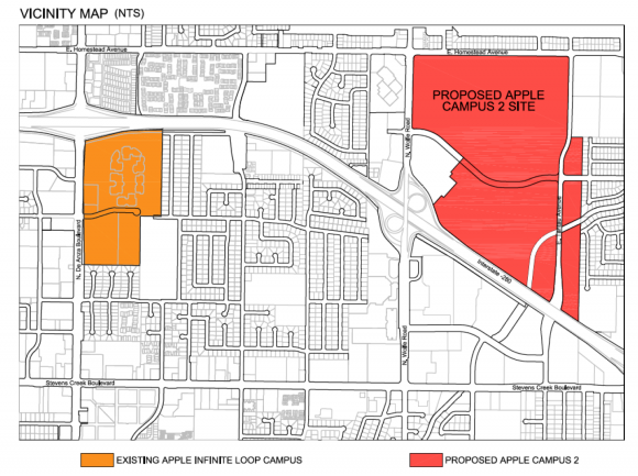 Location of the old and the new campus - Apple Campus 2 - © Apple Inc. - Foster + Partners