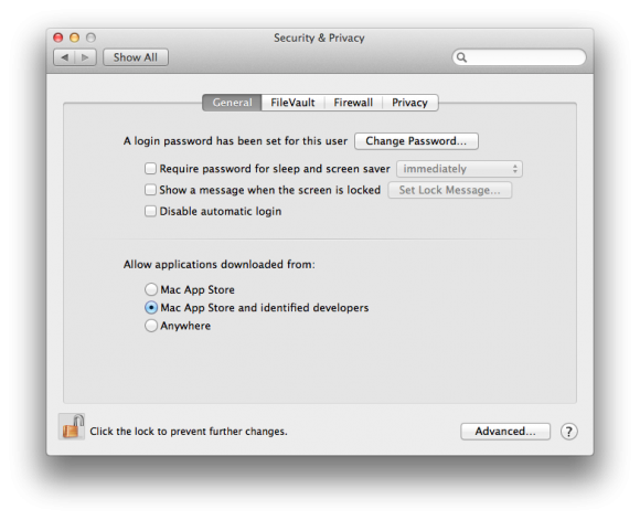 Security & Privacy pane